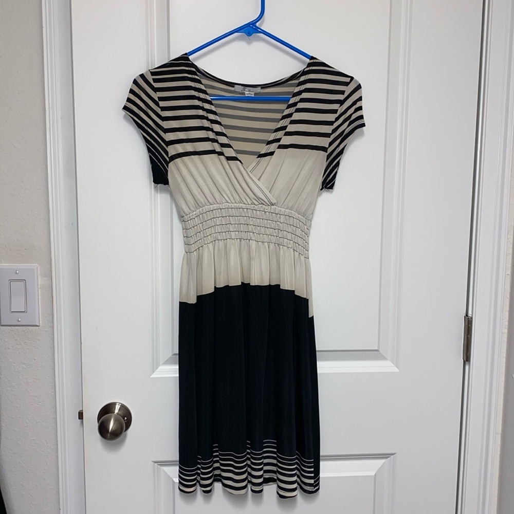 B&W Striped V-Cut Dress